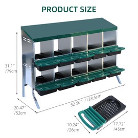 Mochalight Chicken Nesting Box, 8 Hole, Green, Space Saving, Galvanized Steel, Easy Egg Collection, Cleanable Pull Out Hen Roosting Boxes