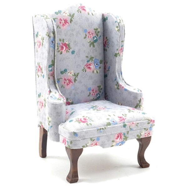 Classics by Handley Dollhouse Chair, Walnut with Gray Floral Fabric