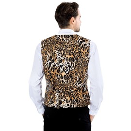 Fashonal Leopard Print Vest Men Party Animal Print Waistcoat Vest & Bow Tie, Leopard, Size L