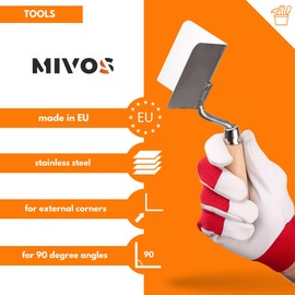 Mivos Stainless Steel Outer Corner Trowel 80 x 60 mm - Corner Trowel Rustproof - Outside Edge Trowel with Wooden Handle - Corner Spatula 90° Angle - Corner Trowel Made in EU