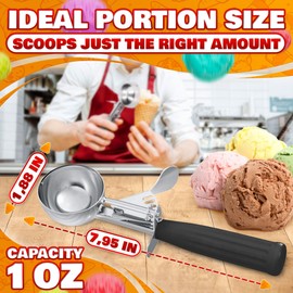 1 Oz Ice Cream Scoop with Trigger #30 - Versatile Ice Cream Scooper for Gelato, Cookie Dough Baking, Sorbet & Meatballs - Rust-Resistant Stainless Steel, Easy to Clean in Dishwasher, Non-Slip Handle