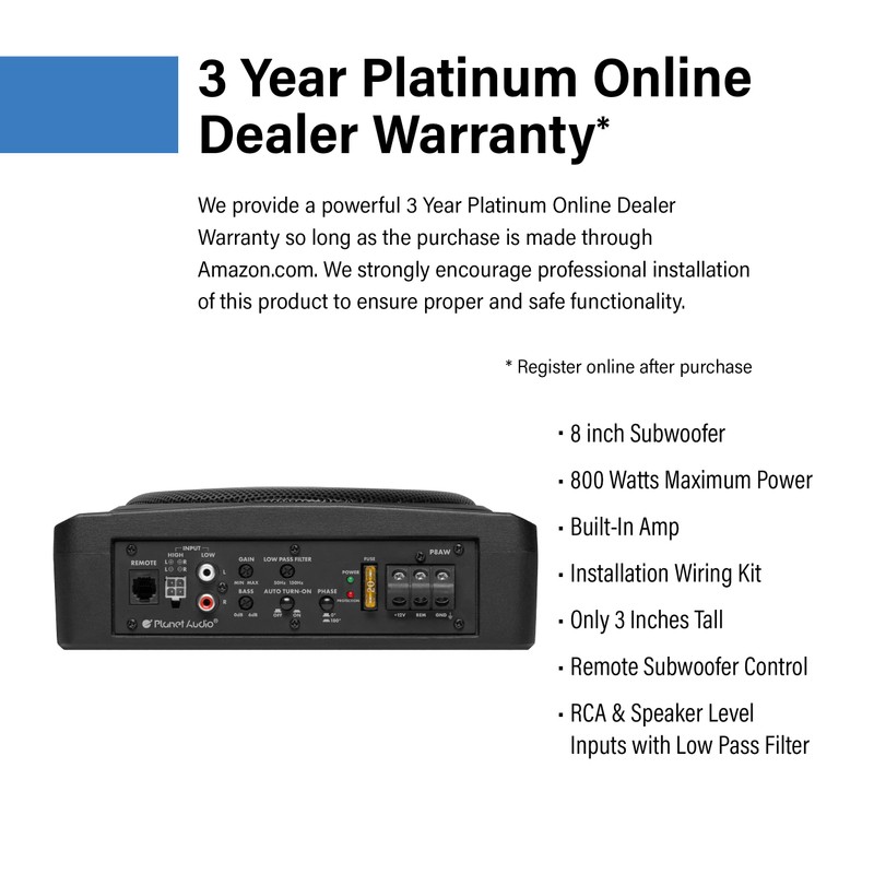 Planet Audio P8AWK Low Profile 8 Inch Under Seat Powered