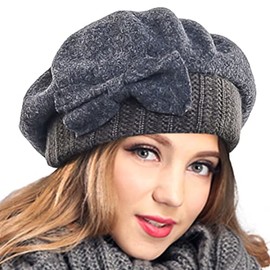 VECRY Women's 100% Wool Bucket Hat Felt Cloche Beret Dress Winter Beanie Hats (Beret-Grey)