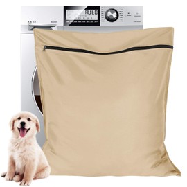 Auxsoul 1 Pack Pet Laundry Bag, Stops Pet Hair Blocking The Washing Machine, Big Size Wash Bag Ideal for Dog Cat Horse, Hair Remover Safely, 25.8 27.8 (65 X 70cm) (Beige)