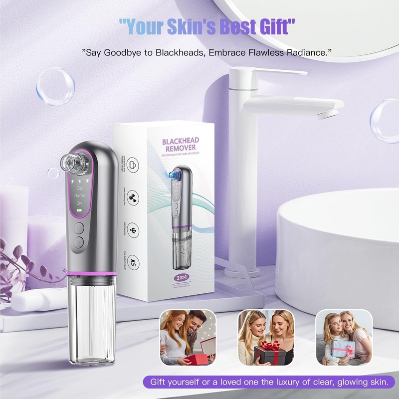 MMonDod Blackhead Remover Vacuum, 5 Probes Pore Sucker, 3 Modes,Grey
