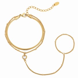 MPRAINBOW Gold Bracelets Jewelry for Women - 18K Gold Plated Hand Chain Ring Bracelet,Adjustable Dainty Chains Stainless Steel Non Tarnish Summer Trendy Gift,Christmas Birthday for Her Girlfriend