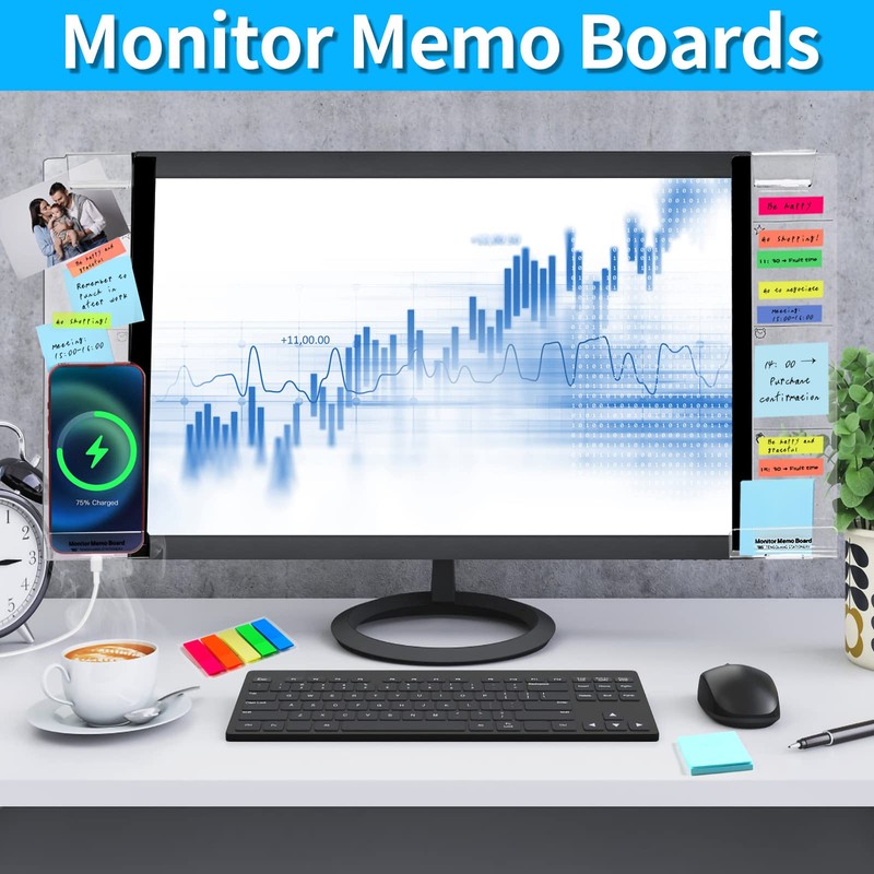 Monitor Memo Board, 2PCS Multifunction Sticky Note Holder for Computer