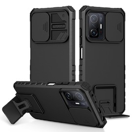 Vokuha Case for Mi 11T 5G/Mi 11T Pro 5G 21081111RG Case with Slide Camera Lens Kickstand Military-Grade Bumpers Armor Shockproof Protective Cover for Xiaomi 11T 5G Black