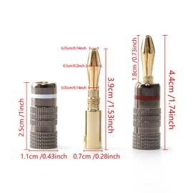 4 Pairs 4mm Banana Plugs, 24K Gold Plated for Speaker Wire, Dual Screw Lock Cable Plug, Connector for Amplifier HiFi AV Receiver (4 White and 4 Red)