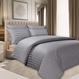 Pamposh Satin Stripe Single Duvet Cover Set - Premium Hotel Quality Quilt Cover Bedding Sets - Hypoallergenic Ultra Soft Microfiber Bed Linen