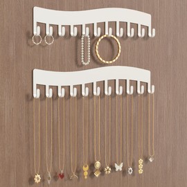 Chain Holder Jewellery Storage Wall - Robust Jewellery Organiser for Necklaces, Bracelets and Earrings - Wall Necklace Organiser Holder: Jewellery Hanging Storage Necklaces 2 Pieces White