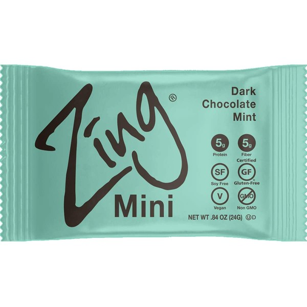 Zing Bars Plant Based Protein Bar Minis | Dark Chocolate Mint, 18 Count | 100 Calorie | 5g Protein and 5g Fiber | Vegan, Gluten Free, Non-GMO | Created by Professional Nutritionists, Mini (23g)