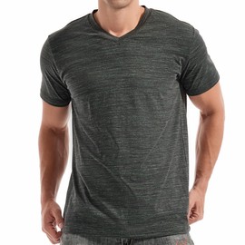 KLIEGOU Men's V Neck T Shirts - Casual Stylish Fitted Tees for Men 1 Black-Green XL