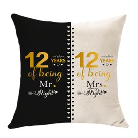 12th Anniversary Throw Pillow Cover Gift for Husband 12 Year Of Marriage Wedding Anniversary Keepsake Couple Gift for Boyfriend Girlfriend 12th Wedding for Her Him Valentines Christmas (12th)