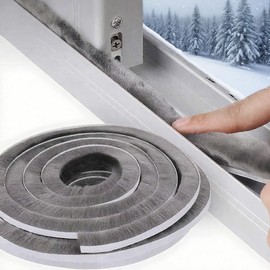 ZOMPAGO Brush Weather Stripping,0.4 in x 0.4 in x 32.8 FT,Grey,Insulation,Sliding Seal Strip,Glass,Window Felt,Brush Door Sweep,Self Adhesive Draft Blocker,Dust Stopper Sliding Door Seal Winter