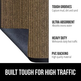 GORILLA GRIP Waterproof Traffic Guard Door Mat, 72x48, Heavy Duty Entryway Mats, Strong Backing Commercial Utility Rugs for Office Hallway, Garage Floor and Home, Low Profile Carpet Runner, Brown
