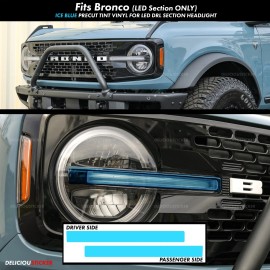 Deliciousticker For 21-25 Ford Bronco Ice Blue Headlight DRL PreCut Tint Overlay Vinyl Decal