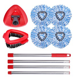 4 Packs Spin Mop Replacement Heads Compatible with Oceda RinseClean 2-Tank System, 30-58" Mop Handle,Mop Scrub Brush and Base Combo Set,Mop Refills Easy to Replace and Cleaning