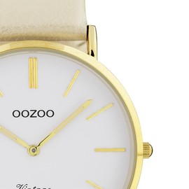 Oozoo Vintage Women's Watch with Leather Strap 40 mm Gold/White/Beige C9961, Gold, leather