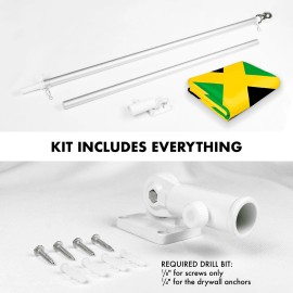 G128 Combo Pack: 6 Feet Tangle Free Spinning Flagpole (Silver) Jamaica Jamaican