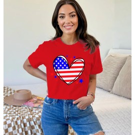 Ascrazy American Flag Shirts Women 4th of July T-Shirt Heart Patriotic Tee Stars and Stripes Tee Tops Red