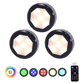 Closet Lights Under Cabinet Lighting, UYICOO 16 Colors RGB Wireless LED Puck Lights Color Changing Night Light for Home Kitchen Closet (3pcs) (Black)