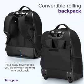 Targus 16 Inch Compact Rolling Backpack, Black - Wheeled Travel Bag with Removable Protective Laptop Sleeve, Fits Laptops Up to 16” and MacBook Pros up to 17” (TSB750US)