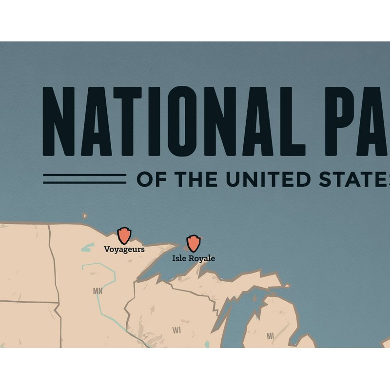 US National Parks Checklist Map 11x14 Print (Tan & Slate