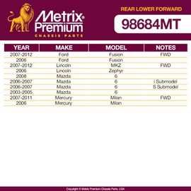 Metrix Premium Chassis Parts - 2 PC Rear Lower Forward Control Arm Kit Fits 07-12 Ford Fusion FWD, 06 Ford Fusion, 07-12 Lincoln MKZ FWD, 06 Zephyr, 06-08 Mazda 6, Replacement RK641279, Made in Europe