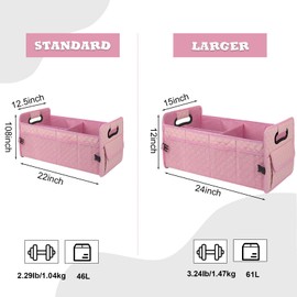 JiatuA Car Trunk Organizer for SUV, Car Storage Organizer Collapsible Multi Compartment Container Box, Adjustable Car Accessories for Women/Men, Large Pink