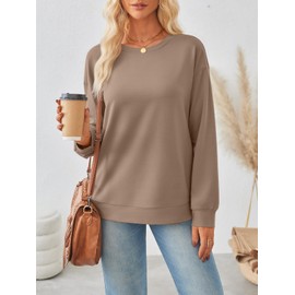 Trendy Queen Womens Sweatshirts Crewneck Hoodies Casual Sweaters Long Sleeve Tops Fall Fashion Outfits Winter Clothes 2025 Khaki L