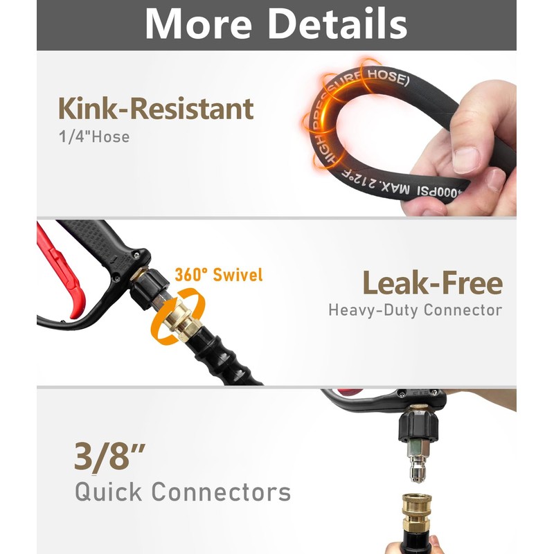 NAVOHEVEN Pressure Washer Hose 100FT 4000 PSI, Kink Resistant Steel