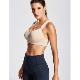 DELIMIRA Women's High Impact Sports Bra Front Adjustable Straps Underwire Plus Size Bra Full Figure Beige 38DD