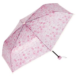 PLV001-030-002 Plastic Umbrella, Plastic, Mini Pink, Folding Umbrella, Ribs, 19.7 inches (50 cm), Women's, Fiberglass Pouch, Zipper, Floral Pattern, Cute, Stylish, Gorgeous