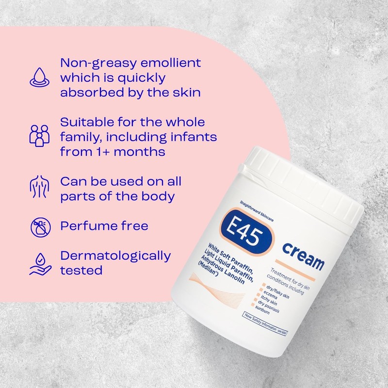 E45 Moisturiser, Body, Face And Hand Cream For Dry, Flaky