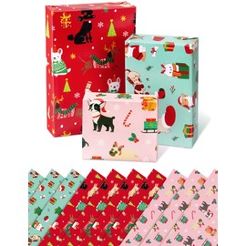 Dog Christmas Wrapping Paper - 10 Sheets, 27 x 20 inches, Holiday Gift Wrap with Puppy and Animal Prints