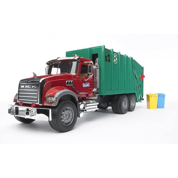 Bruder 02812 Mack Granite Rear Loading Garbage Truck (Ruby Red Green)