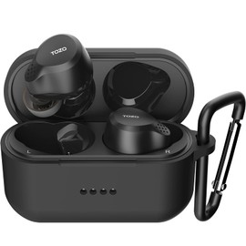 TOZO NC7 Protective Silicone Case Shockproof Soft Skin Cover for TOZO NC7 Earbuds with Front LED Visible and Keychain Black