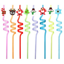 24pcs Christmas Drinking Straws, Reusable Plastic Straws Cute Santa Claus Snowman Snowflake Christmas Tree Straws for Christmas Decoration Birthday Party Favors (8 Styles)