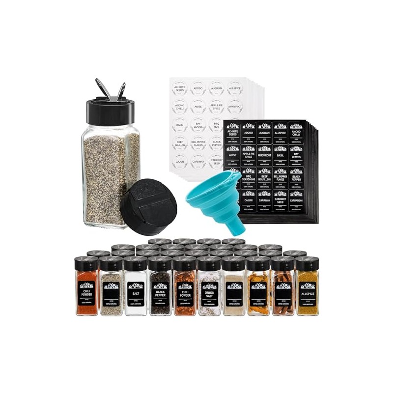 Tebery 30 Pack Glass Spice Jars Square Glass Bottles with