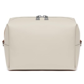 Joyway Travel Makeup Bag, Large Capacity Cosmetic Bags for Women, Waterproof Portable Pouch Open Flat Toiletry Bag Make up Organizer with Divider, Can be fitted with suspenders(White)