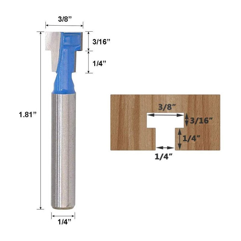 Bestgle 2pcs 1/4 Inch T-Slot Router Bits, 3/8" & 1/2"