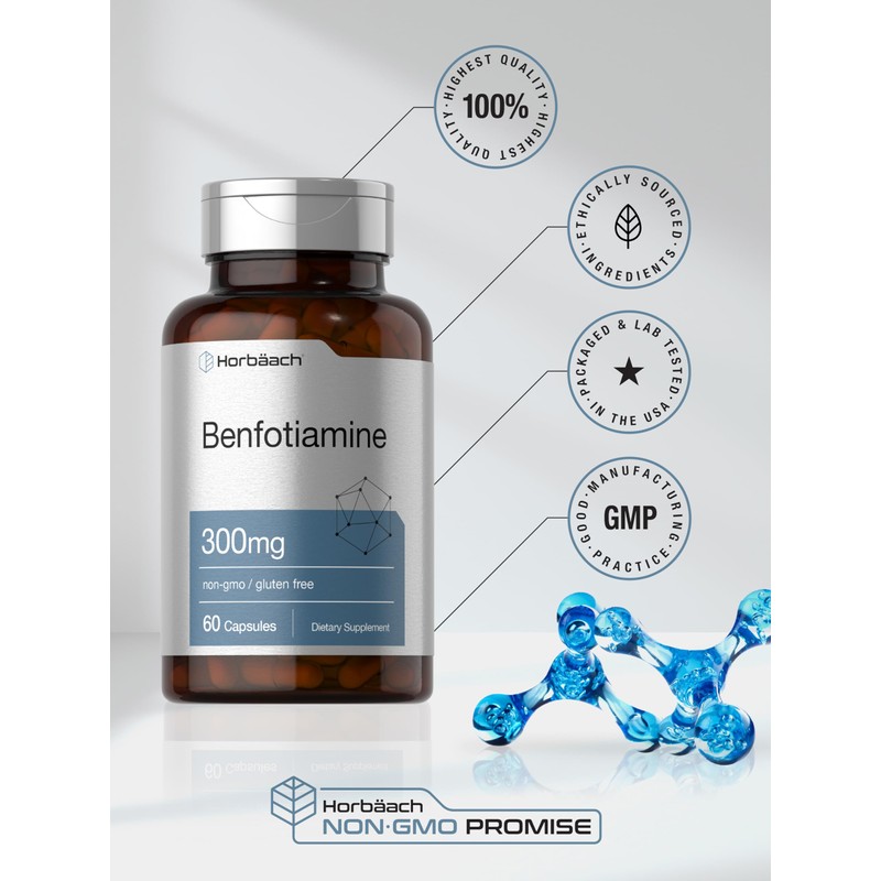 Horbaach Benfotiamine 300mg | 60 Capsules | Vitamin B1 Thiamine