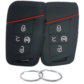 REPROTECTING Silicone Rubber Key Fob Cover Compatible with 2018-2025 VW Volkswagen Atlas Golf Alltrack Jetta Passat Tiguan Taos (not for Keys with Eject/flip/fold Buttons) (Black Black)
