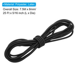 PATIKIL 5/16" x 25' Bungee Shock Cord, 8mm Thick Kayak Stretch String Rope Heavy Elastic Rope Marine Tie-Down Strap for Kayaking Boating Camping, Black