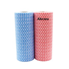 Abcsea 2 Wipes on Roll, Kitchen Wipes, Cleaning Cloth, Washable Microfibre, Cleaning Cloth (Red and Blue)