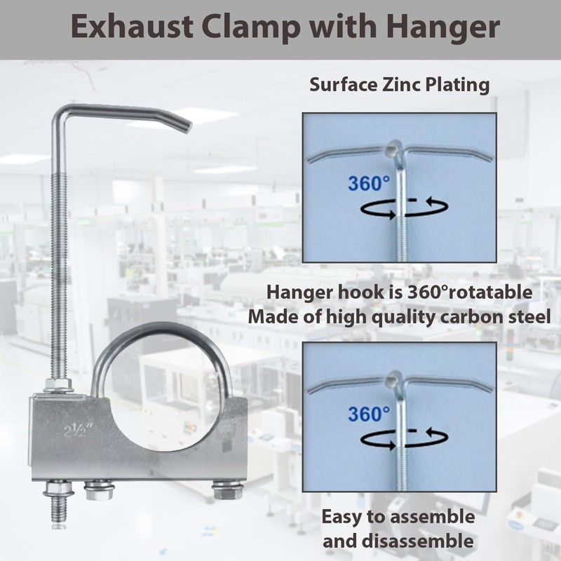 SANTUO Exhaust Clamp, Muffler Hanger, 2 Inch Heavy Duty U-Bolt