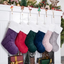 BHD BEAUTY Christmas Stockings 1 Pack Grey Velvet Diamond Large Soft Luxury for Family Decorations Hanging Ornament Xmas Tree Holiday Party 21 inches