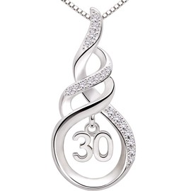 ALOV Jewelry Sterling Silver 30th Birthday Anniversary Lucky Number 30 Cubic Zirconia Pendant Necklace