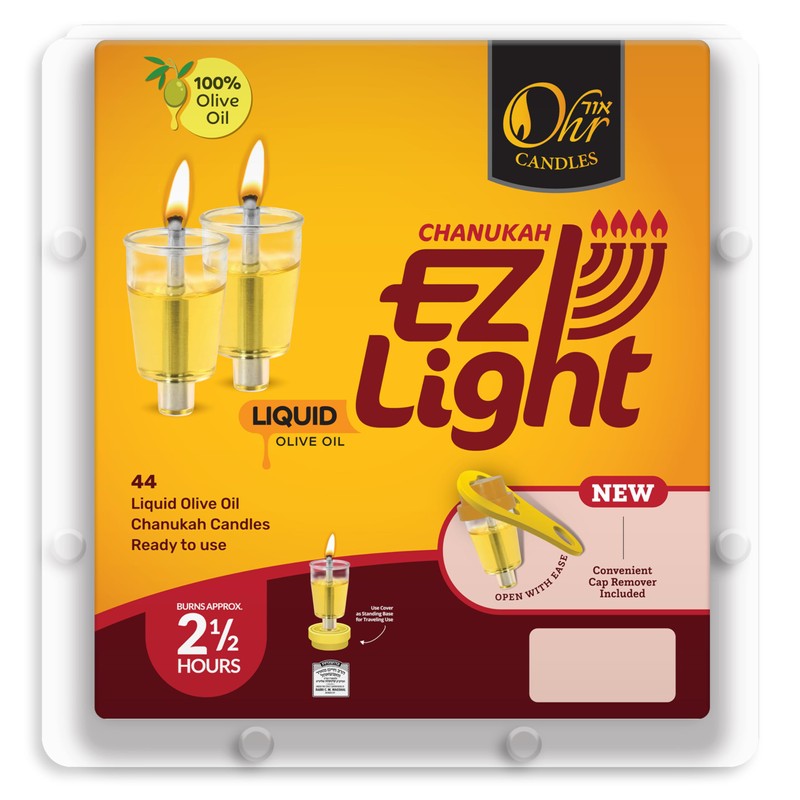 OHR CANDLES Pre - Filled Menorah Oil Cup Candles, Hanukkah